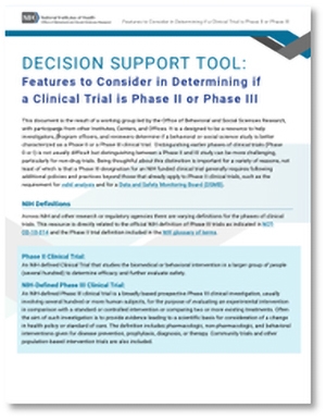 Image of the Decision Support Tool: Features to Consider in Determining if a Clinical Trial is Phase 2 or Phase 3.